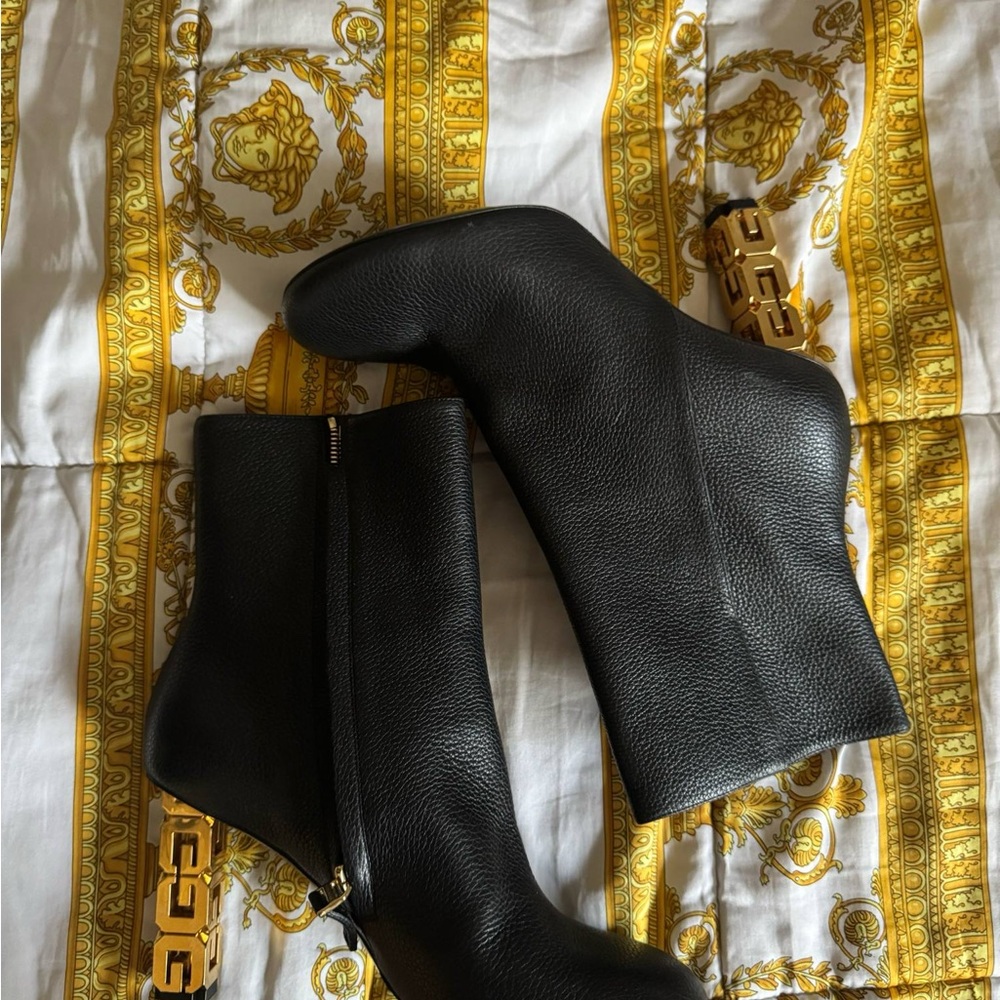 Givenchy Black Heeled Boots with Gold Accents brand new never worn